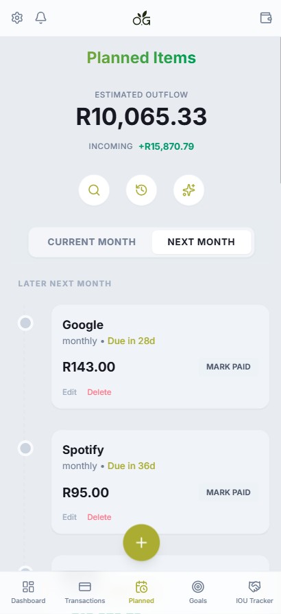 Planned Payments Dashboard Light